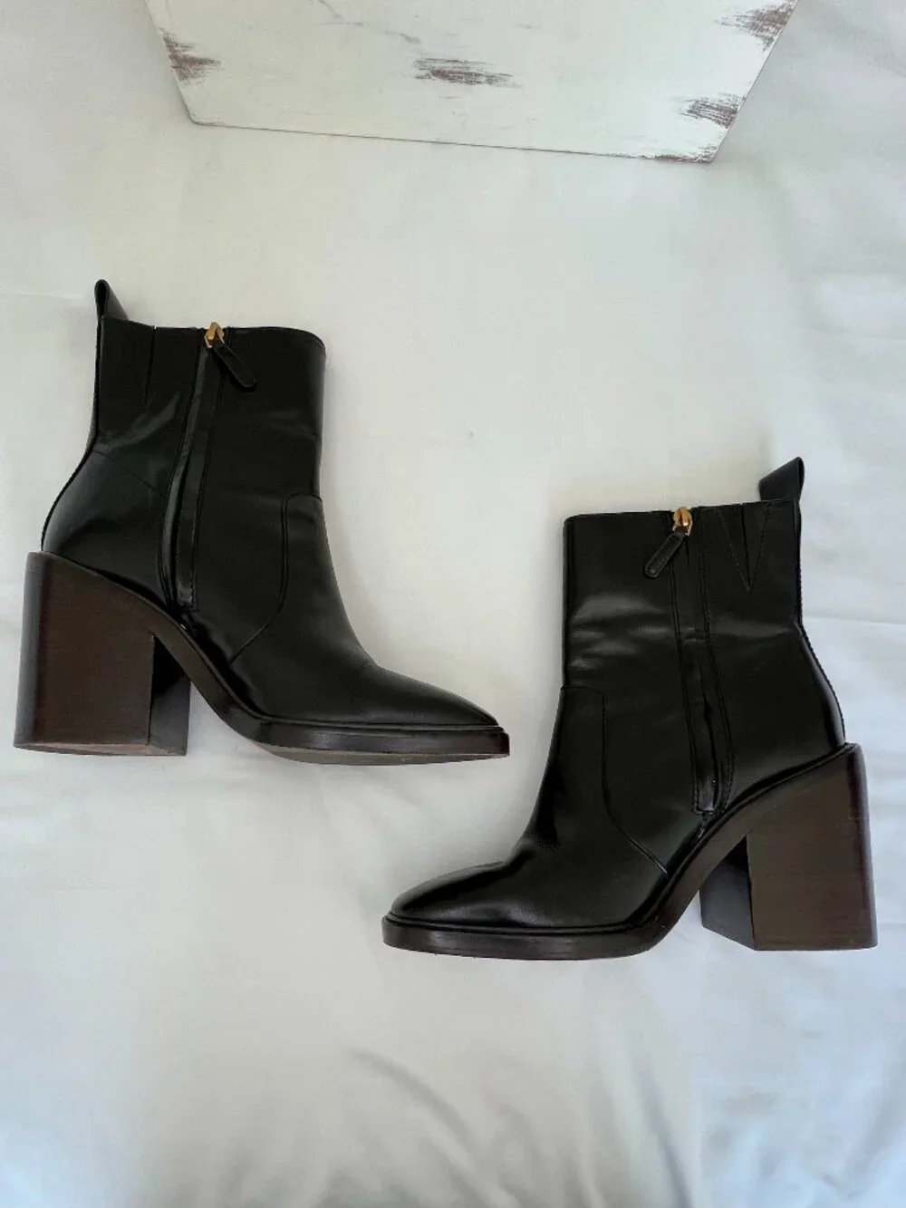 Tory Burch Sierra Black Leather Block Heeled Ankle Boots Womens Size 9.5